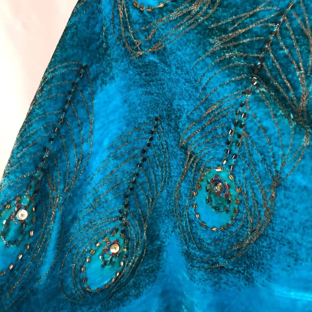Vintage FST USA Silk & Rayon Peacock Embroidered Shawl – Boho Luxe Evening Wrap